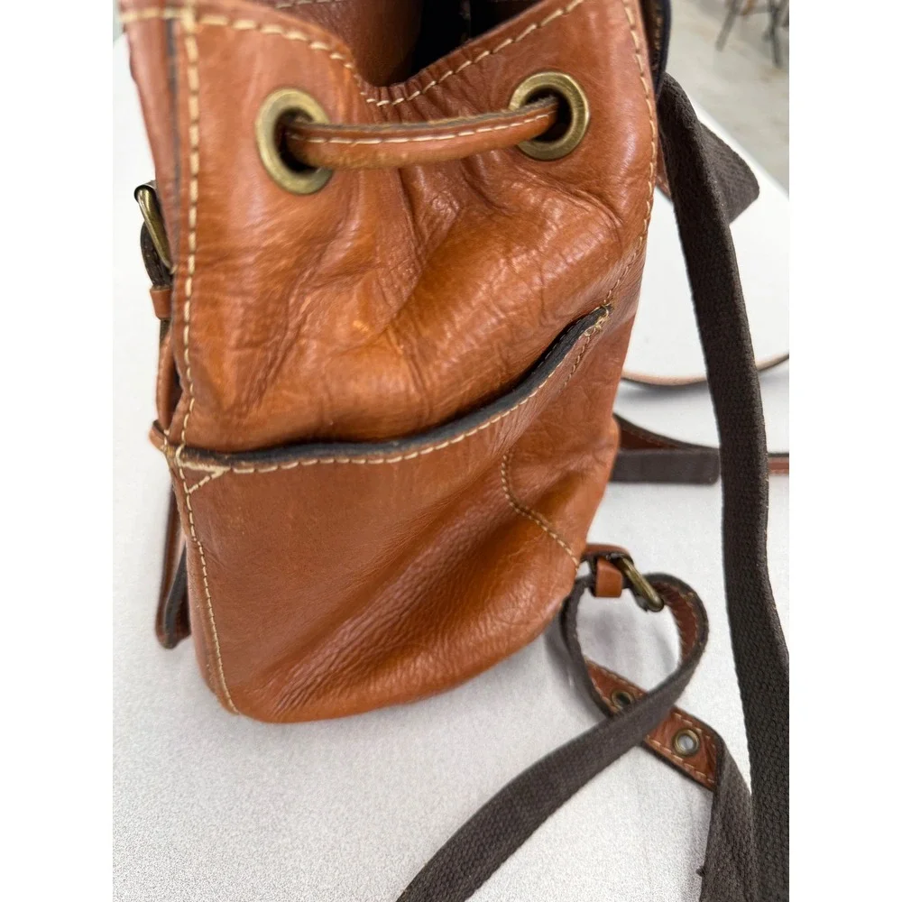Patricia Nash Cognac Leather Mini Backpack Drawstring Buckle Brown